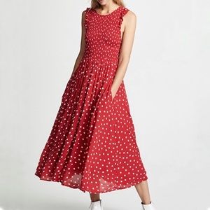 Free People Red & White Polka Dot Midi Dress (with pockets!)